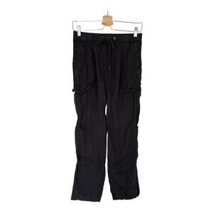 James Perse Cargo Cotton Linen Drape Pants Women's Sz 0 XS Pull On Black Joggers